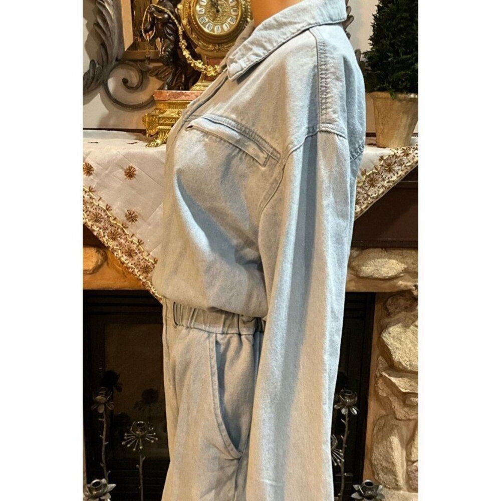 pull & bear light blue jean denim long sleeve Full Length jumpsuit Small - Picture 6 of 7
